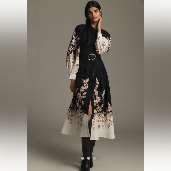 Anthropologie NWT Long-Sleeve Embellished Midi Shirt Dress size S. - Picture 3 of 16